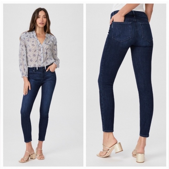 Paige Verdugo Ankle Crop Dark Blue Jeans - Picture 1 of 2